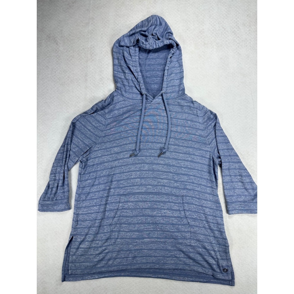 Calvin Klein Performance Womens Hoodie L Large Blue Striped 3/4 Sleeve Top